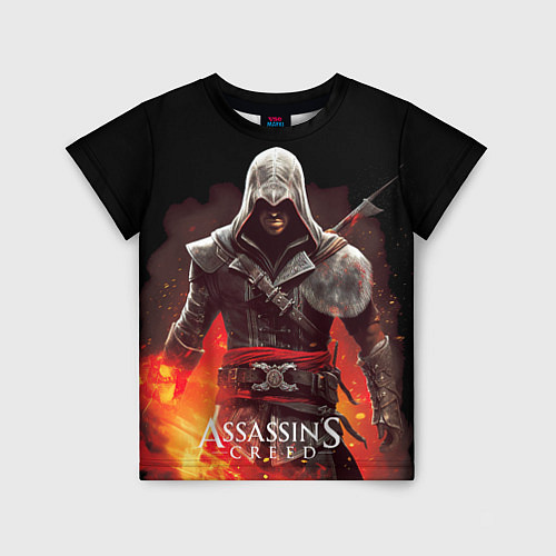 Детская футболка Assassins creed огненный фон вокруг / 3D-принт – фото 1