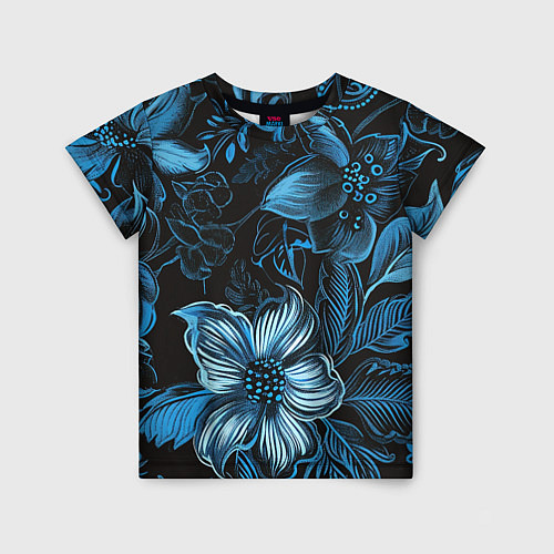 Детская футболка Синие цветы абстракции / 3D-принт – фото 1