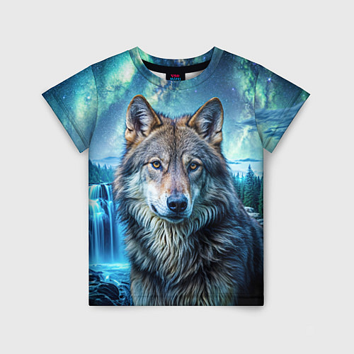 Детская футболка Волк и водопад / 3D-принт – фото 1