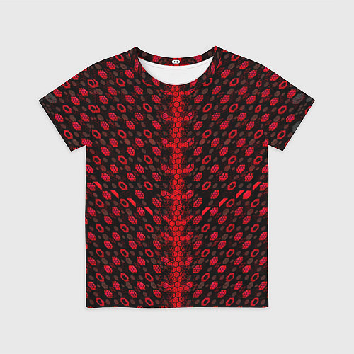 Детская футболка Красные киберпанк ячейки на белом фоне / 3D-принт – фото 1