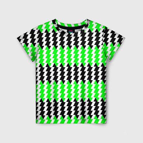 Детская футболка Вертикальные чёрно-зелёные полосы / 3D-принт – фото 1