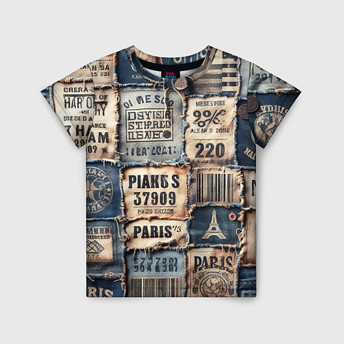 Детская футболка Пэчворк джинсы из Парижа / 3D-принт – фото 1