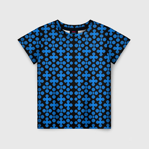Детская футболка Синие четырёхлистники на чёрном фоне / 3D-принт – фото 1