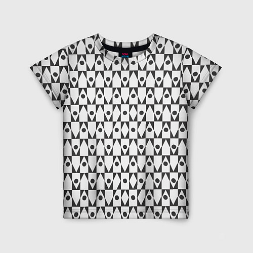 Детская футболка Чёрно-белые ромбы и круги на белом фоне / 3D-принт – фото 1