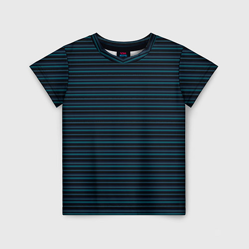 Детская футболка Чёрный в тёмно-бирюзовую полоску / 3D-принт – фото 1
