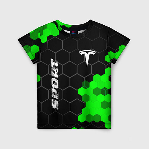 Детская футболка Tesla green sport hexagon / 3D-принт – фото 1