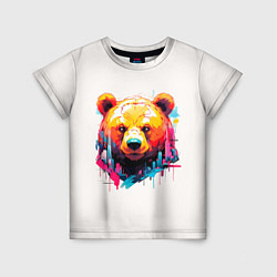 Детская футболка Мишка в городе: голова медведя на фоне красочного