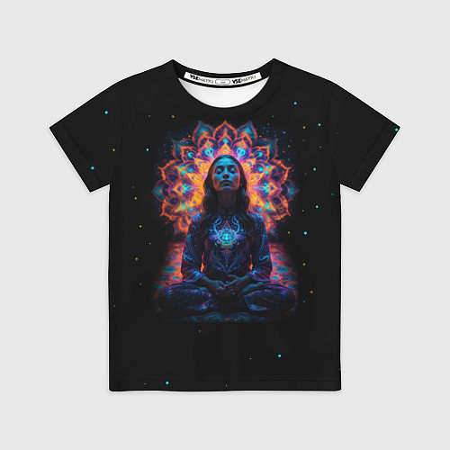 Детская футболка Медитация девушки на фоне мандалы в космосе / 3D-принт – фото 1