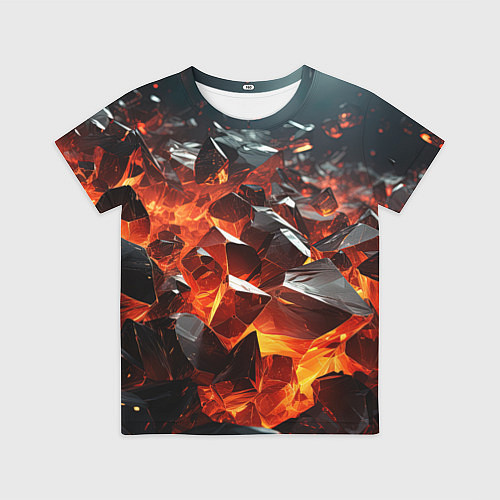 Детская футболка Взрыв камней в красном неоне / 3D-принт – фото 1
