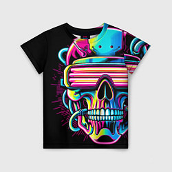 Футболка детская Cyber skull - ai art neon, цвет: 3D-принт