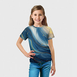 Футболка детская Золотая волнистая текстура на синей ткани, цвет: 3D-принт — фото 2