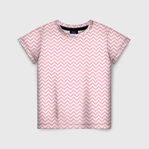 Детская футболка Белый в розовые ломаные полосы / 3D-принт – фото 1