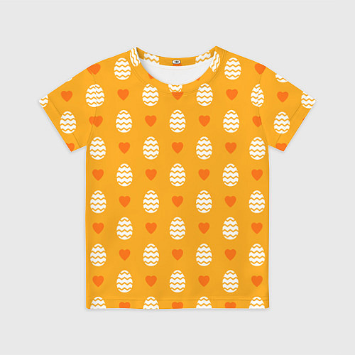 Детская футболка Оранжевый паттерн с яйцами и сердечками / 3D-принт – фото 1