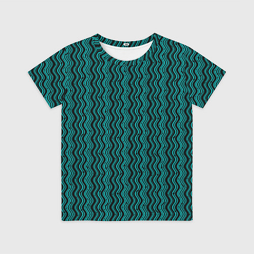 Детская футболка Чёрно-бирюзовый волнистые линии / 3D-принт – фото 1