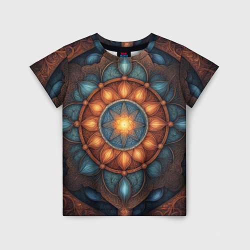 Детская футболка Симметричный орнамент - мандала узор со светящейся / 3D-принт – фото 1