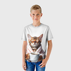 Футболка детская Котик в халате, цвет: 3D-принт — фото 2