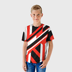 Футболка детская Чёрно-красные полосы на белом фоне, цвет: 3D-принт — фото 2