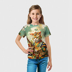 Футболка детская Кот в кимоно в японском стиле, цвет: 3D-принт — фото 2
