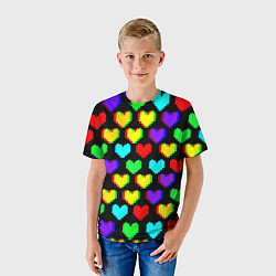 Футболка детская Сердечки глитч паттерн, цвет: 3D-принт — фото 2