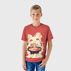 Футболка детская Japanese cat eats ramen, цвет: 3D-принт — фото 2