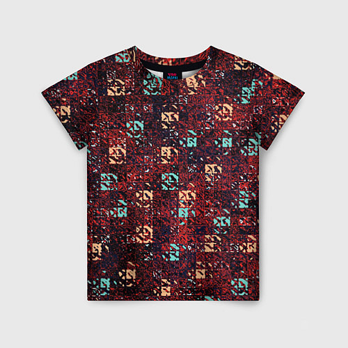 Детская футболка Тёмный красный текстурированный кубики / 3D-принт – фото 1