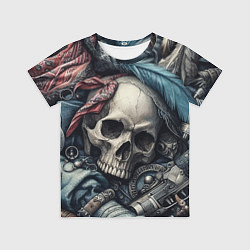 Футболка детская Коллаж винтажный с черепом - нейроарт, цвет: 3D-принт