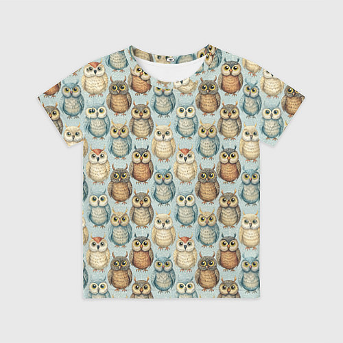 Детская футболка Совы птицы паттерн / 3D-принт – фото 1