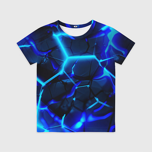 Детская футболка Яркие голубые неоновые плиты в разломе / 3D-принт – фото 1