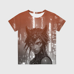 Футболка детская Кибернетическая девушка-кошка, цвет: 3D-принт