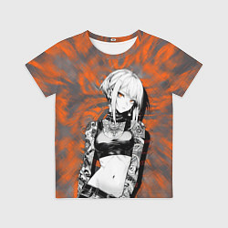 Футболка детская Татуированная девушка на оранжевом фоне, цвет: 3D-принт