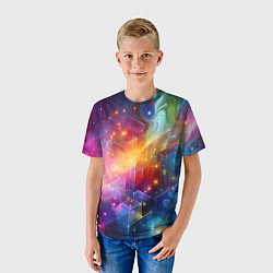 Футболка детская Геометрический неоновый космос - нейросеть, цвет: 3D-принт — фото 2