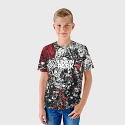 Футболка детская Linkin Park на фоне татуировки черепов и скелетов, цвет: 3D-принт — фото 2