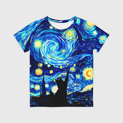 Футболка детская Кот ловит звезды Вангога, цвет: 3D-принт