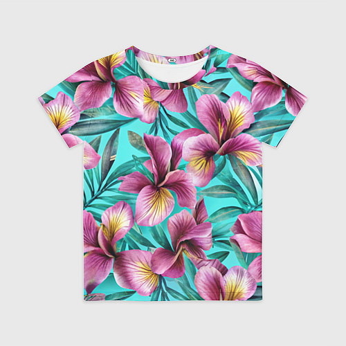 Детская футболка Розовые ирисы лианы паттерн / 3D-принт – фото 1