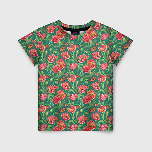 Детская футболка Тюлпаны с бабочками / 3D-принт – фото 1