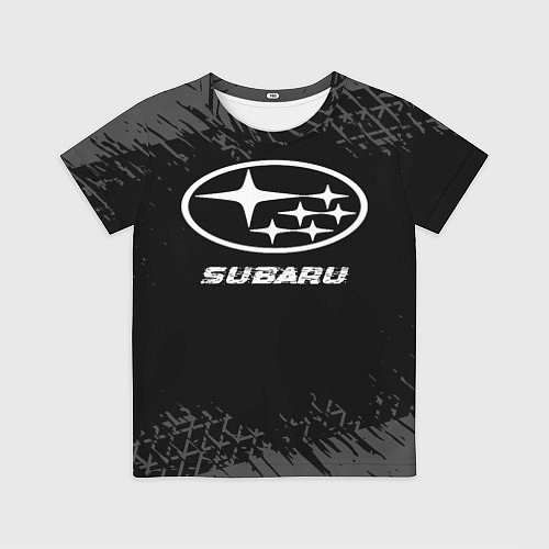 Детская футболка Subaru speed на темном фоне со следами шин / 3D-принт – фото 1