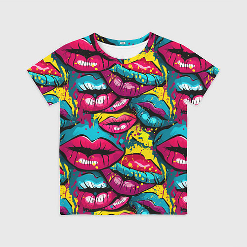Детская футболка Граффити губы женские с блеском / 3D-принт – фото 1