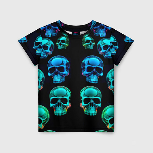 Детская футболка Neon skulls - ai art pattern / 3D-принт – фото 1