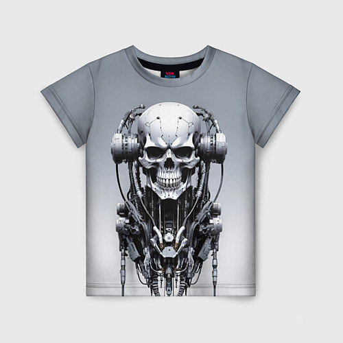 Детская футболка Cool cyber skull - ai art fantasy / 3D-принт – фото 1