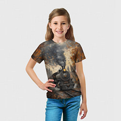 Футболка детская Ретро иллюстрация с паровозом, цвет: 3D-принт — фото 2