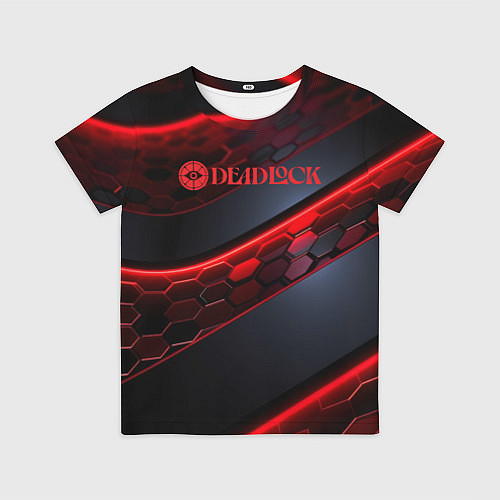 Детская футболка Deadlock logo красные соты и неон / 3D-принт – фото 1