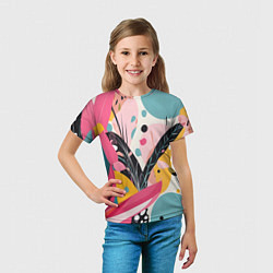 Футболка детская Листья цветы абстракция, цвет: 3D-принт — фото 2