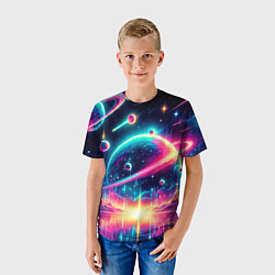 Футболка детская Неоновый космос - нейроарт, цвет: 3D-принт — фото 2