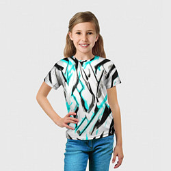 Футболка детская Чёрно-голубые агрессивные полосы на белом фоне, цвет: 3D-принт — фото 2