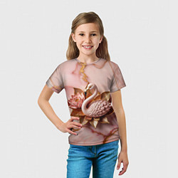Футболка детская Розовый мраморный фламинго и лотос, цвет: 3D-принт — фото 2