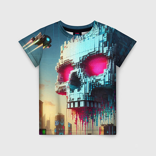 Детская футболка Cool pixel skull - ai art fantasy / 3D-принт – фото 1