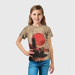 Футболка детская Башня на фоне алого заката - Япония, цвет: 3D-принт — фото 2