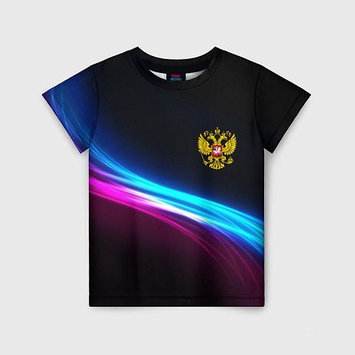 Детская футболка Россия неоновые волны / 3D-принт – фото 1