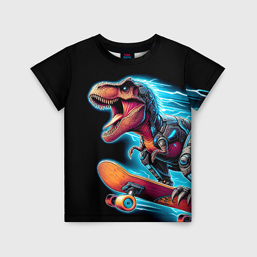 Детская футболка Cool Dino on a skateboard - neon glow fantasy / 3D-принт – фото 1