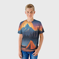 Футболка детская Палатка на берегу озера, цвет: 3D-принт — фото 2